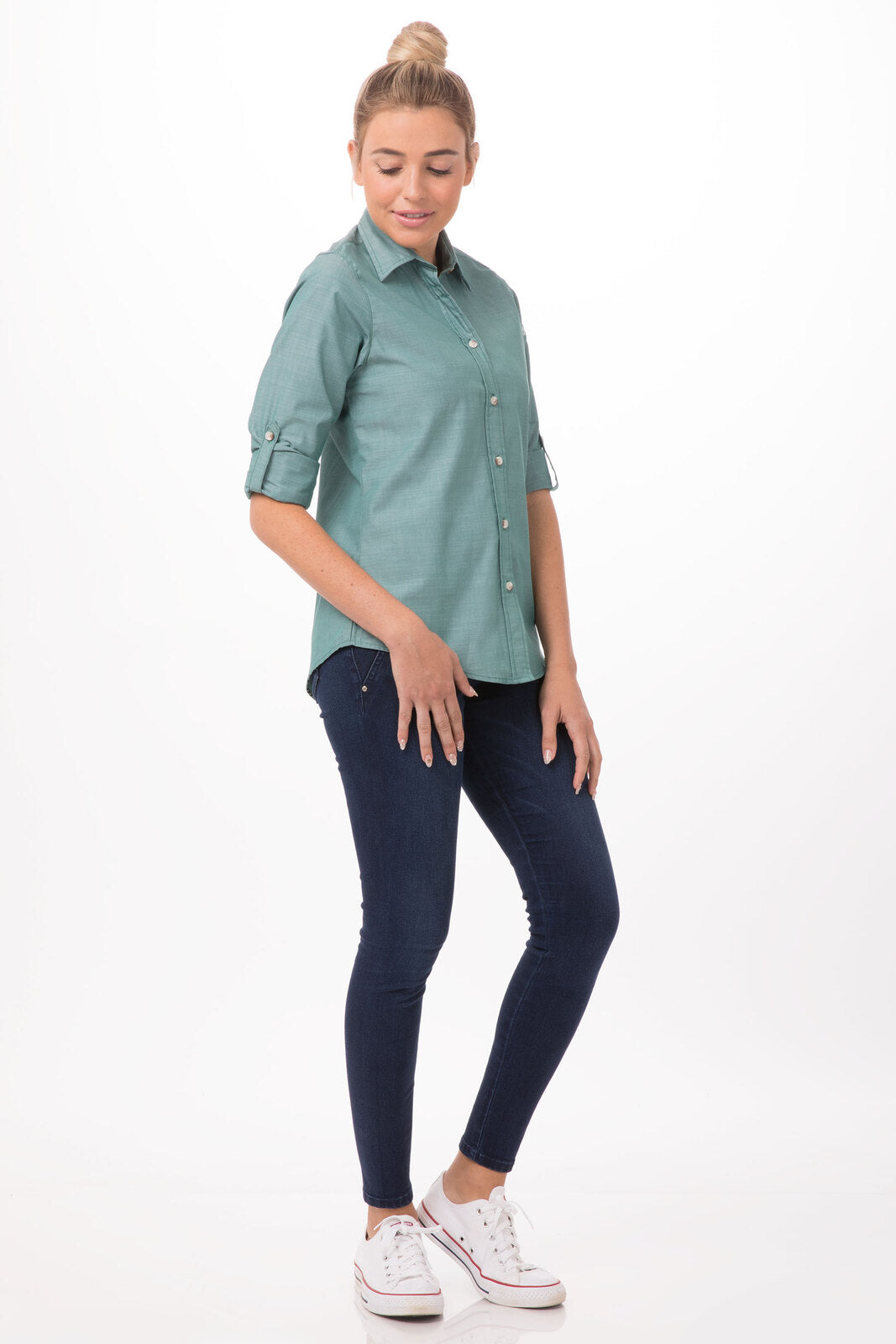 Chef Works Chambray Women's Shirt - Green Mist