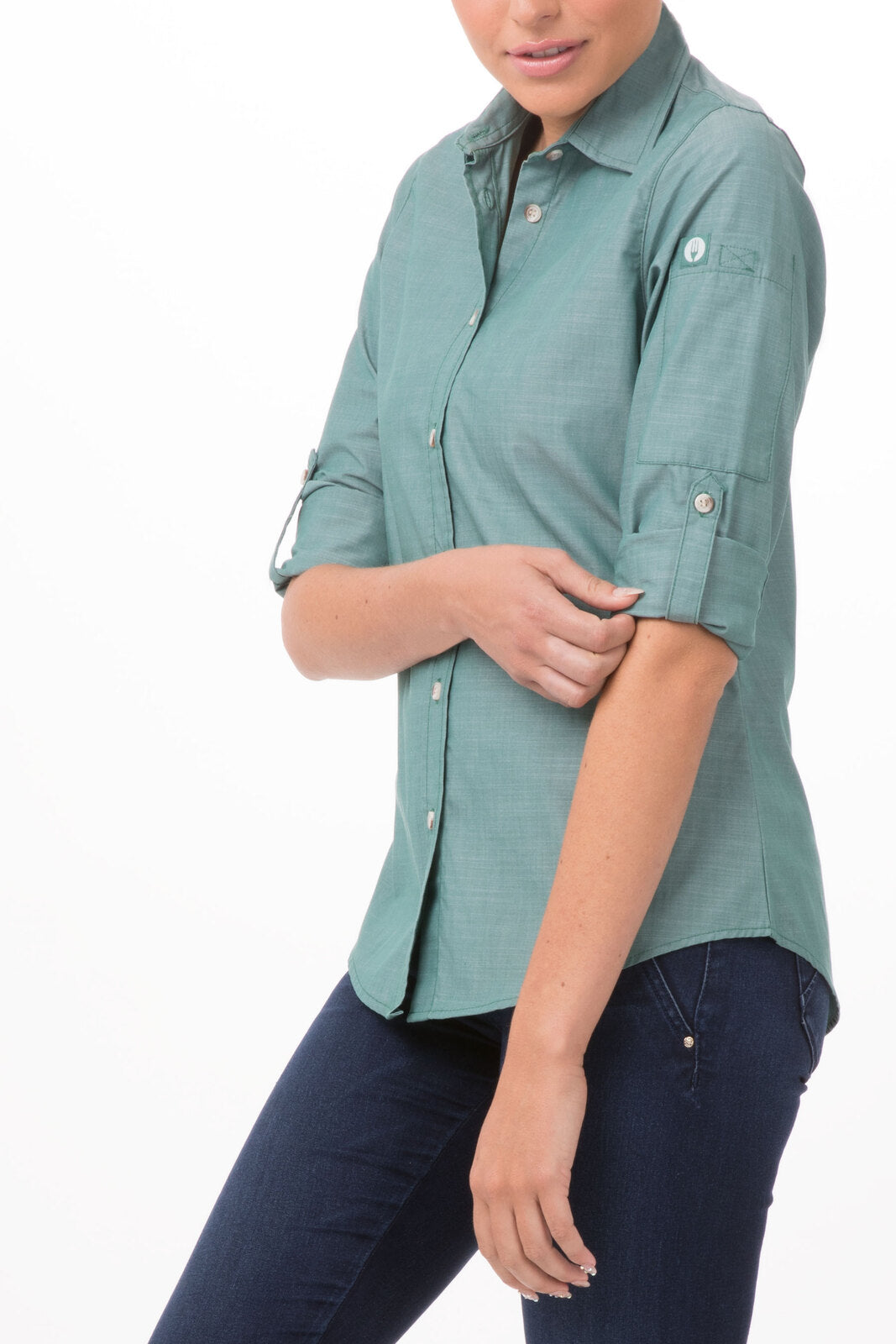 Chef Works Chambray Women's Shirt - Green Mist