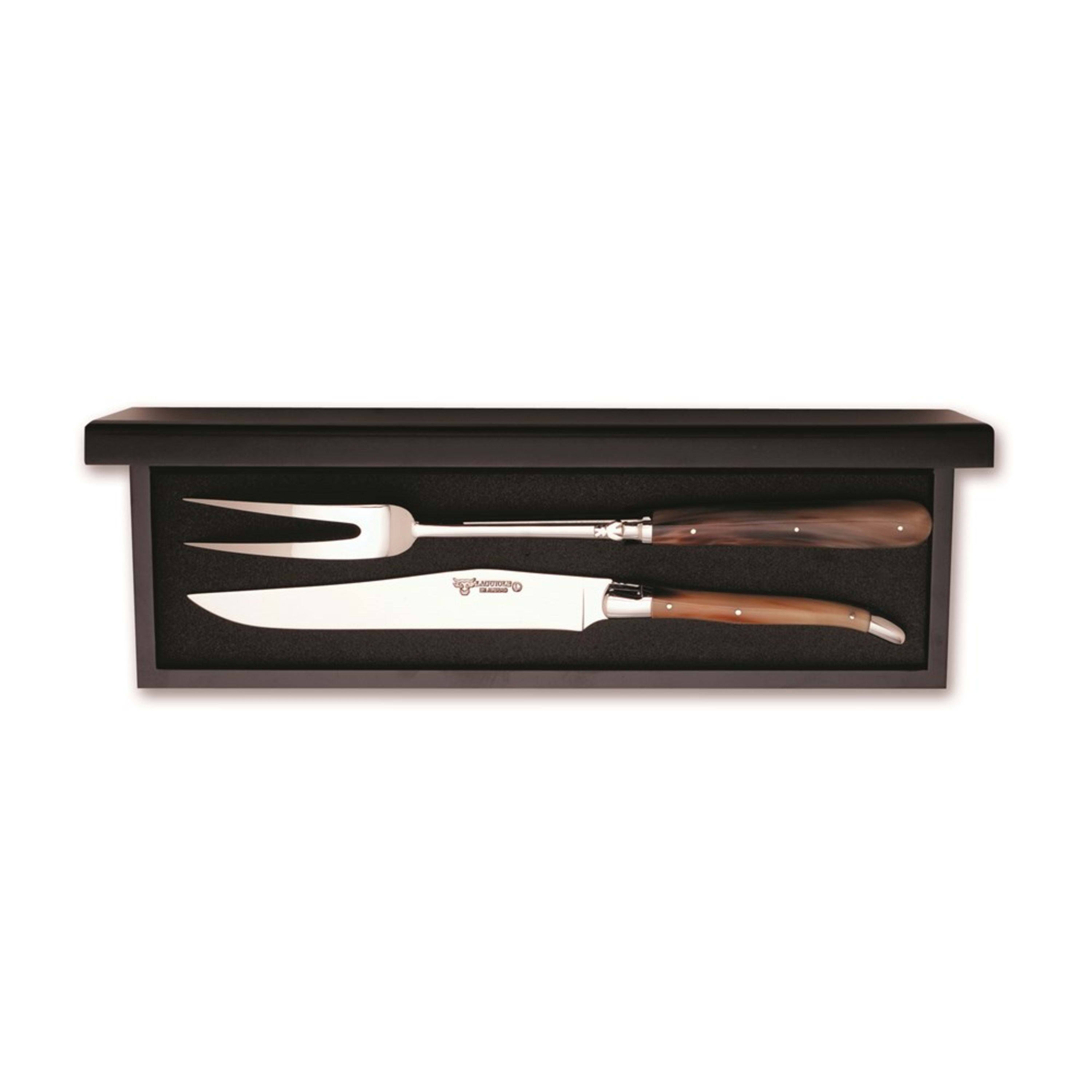 Laguiole en Aubrac 2 Piece Forged Carving Set - Solid Horn