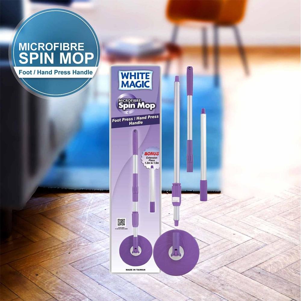 Spin Mop - Hand Press/Foot Press Handle Set (Clear Bag - Purple Handle )
