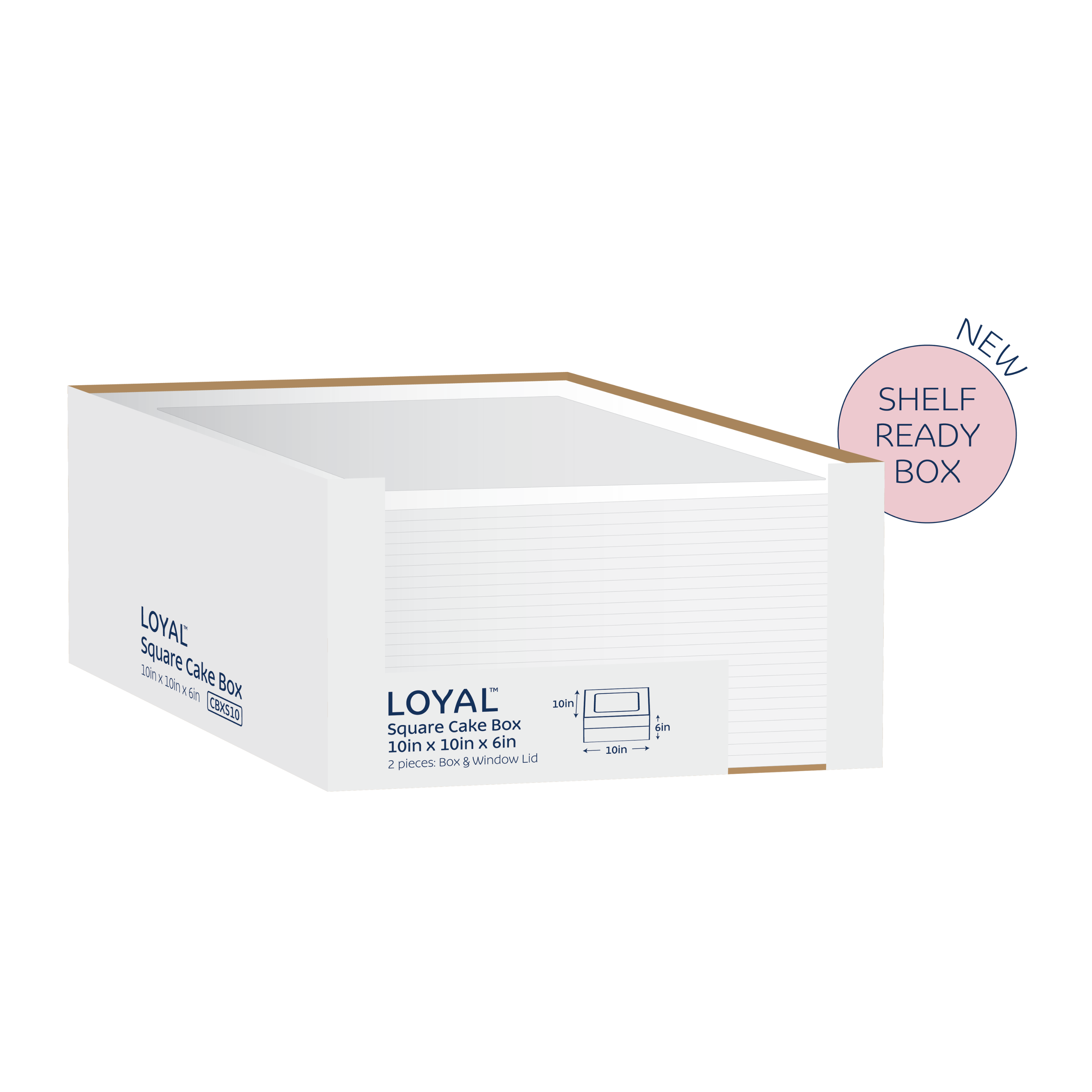 LOYAL 10x10x6in/25x25x15cm Square Cake Box with PVC Window (25 Pack)