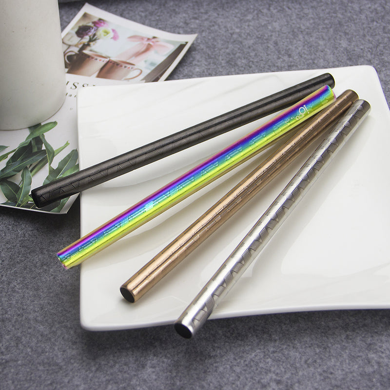 IOco Embossed Stainless Steel Bubble Tea Straw 12mm - Gold