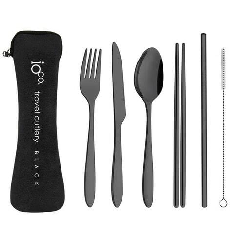 IOco re-use Stainless Steel Travel Cutlery Set of 6 - Black Cutlery Black Case
