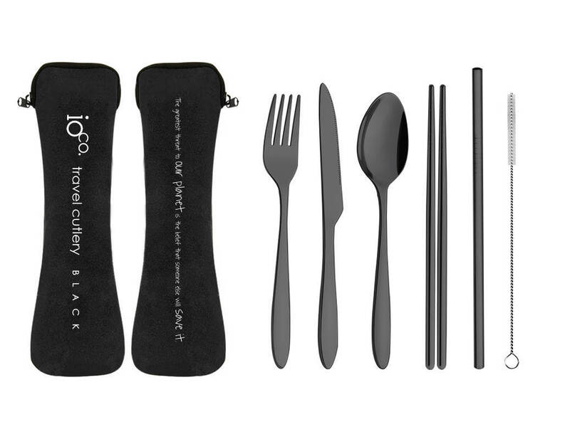 IOco re-use Stainless Steel Travel Cutlery Set of 6 - Black Cutlery Black Case