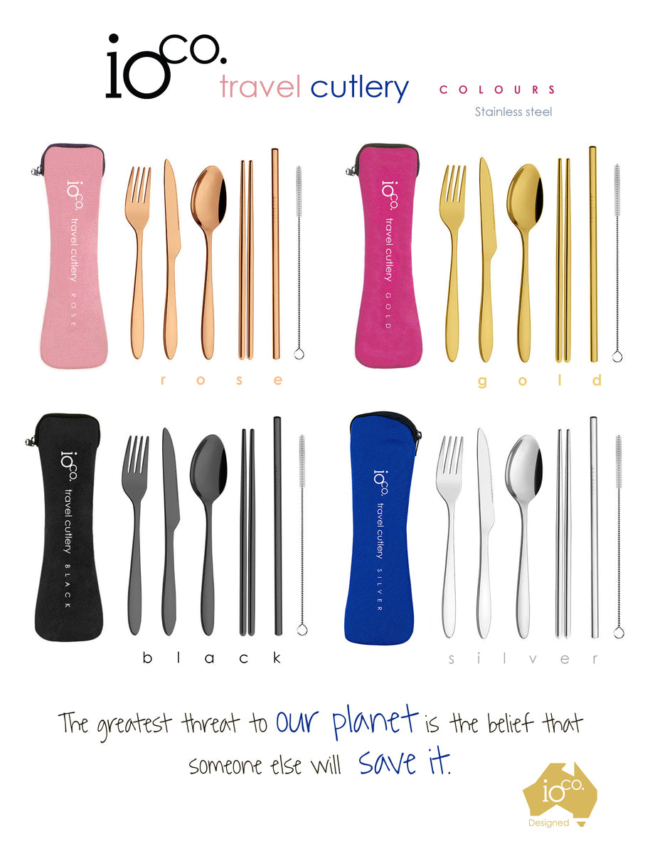 IOco re-use Stainless Steel Travel Cutlery Set of 6- Rose Gold Cutlery Pale Pink Case