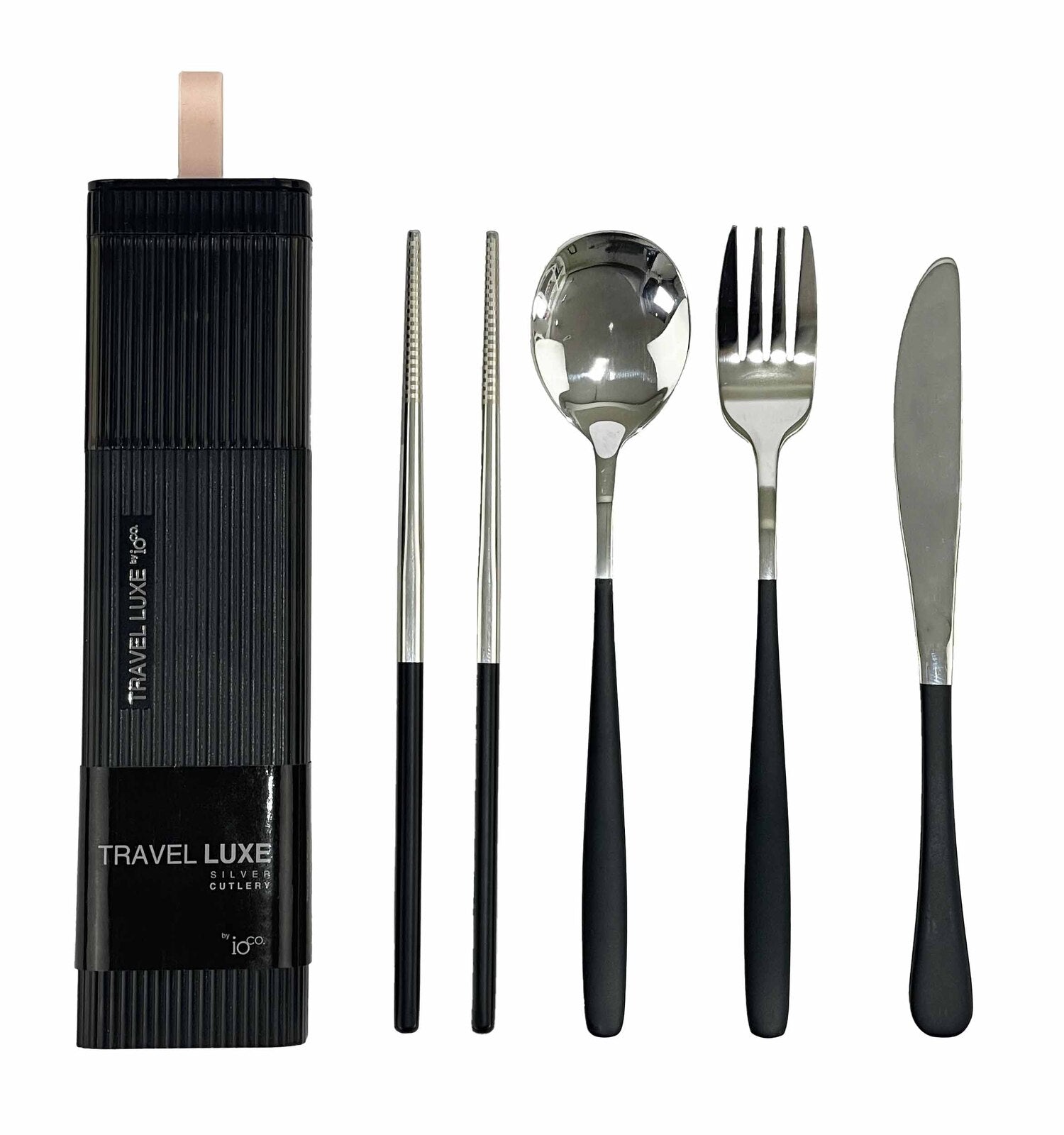 Travel LUXE (BLACK / SILVER) Cutlery Set - Silver Cutlery Black Case