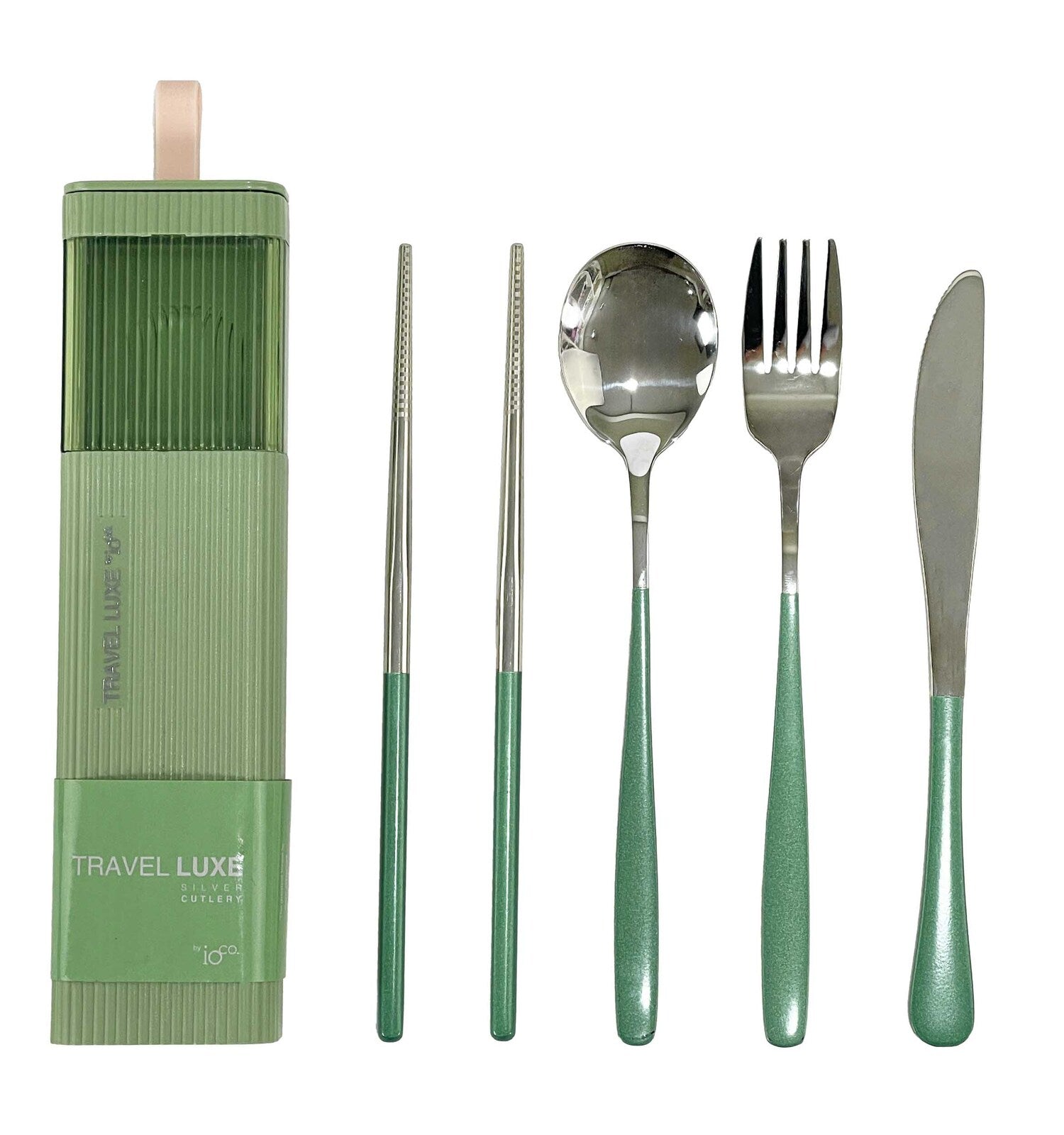 Travel LUXE Cutlery - Silver Cutlery Sage Green Case