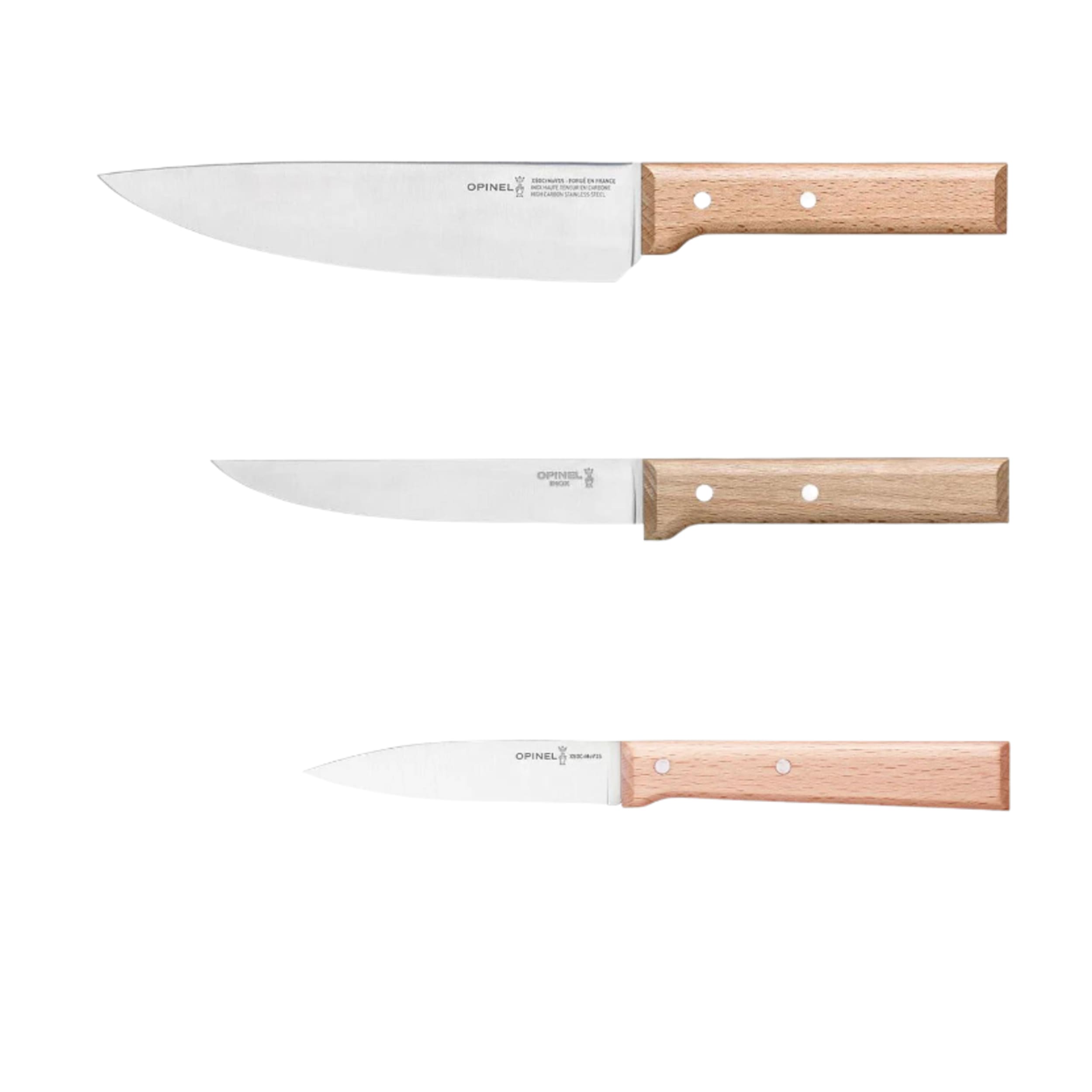 Opinel Parallèle Kitchen Knife 3 Piece Set Beech