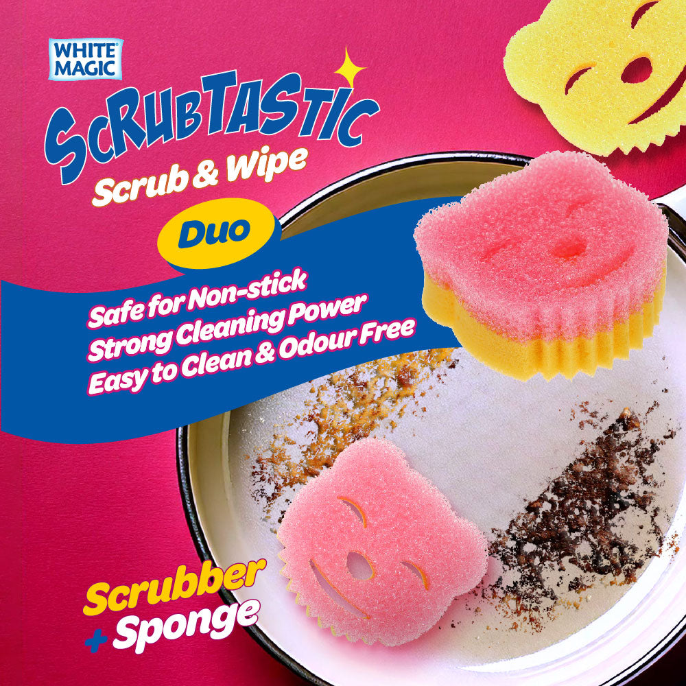 White Magic Scrubtastic Scrub & Wipe Sponge Duo 3 Pack