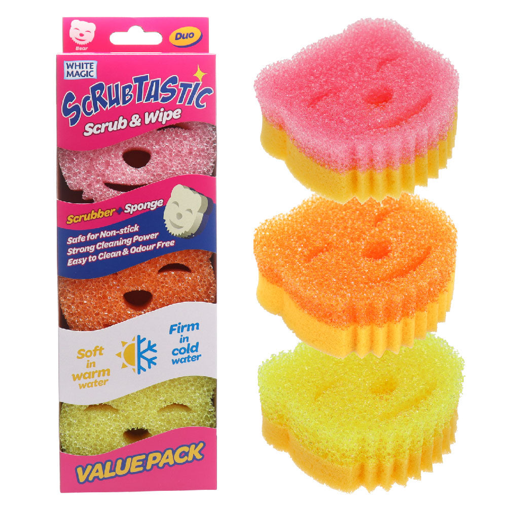 White Magic Scrubtastic Scrub & Wipe Sponge Duo 3 Pack