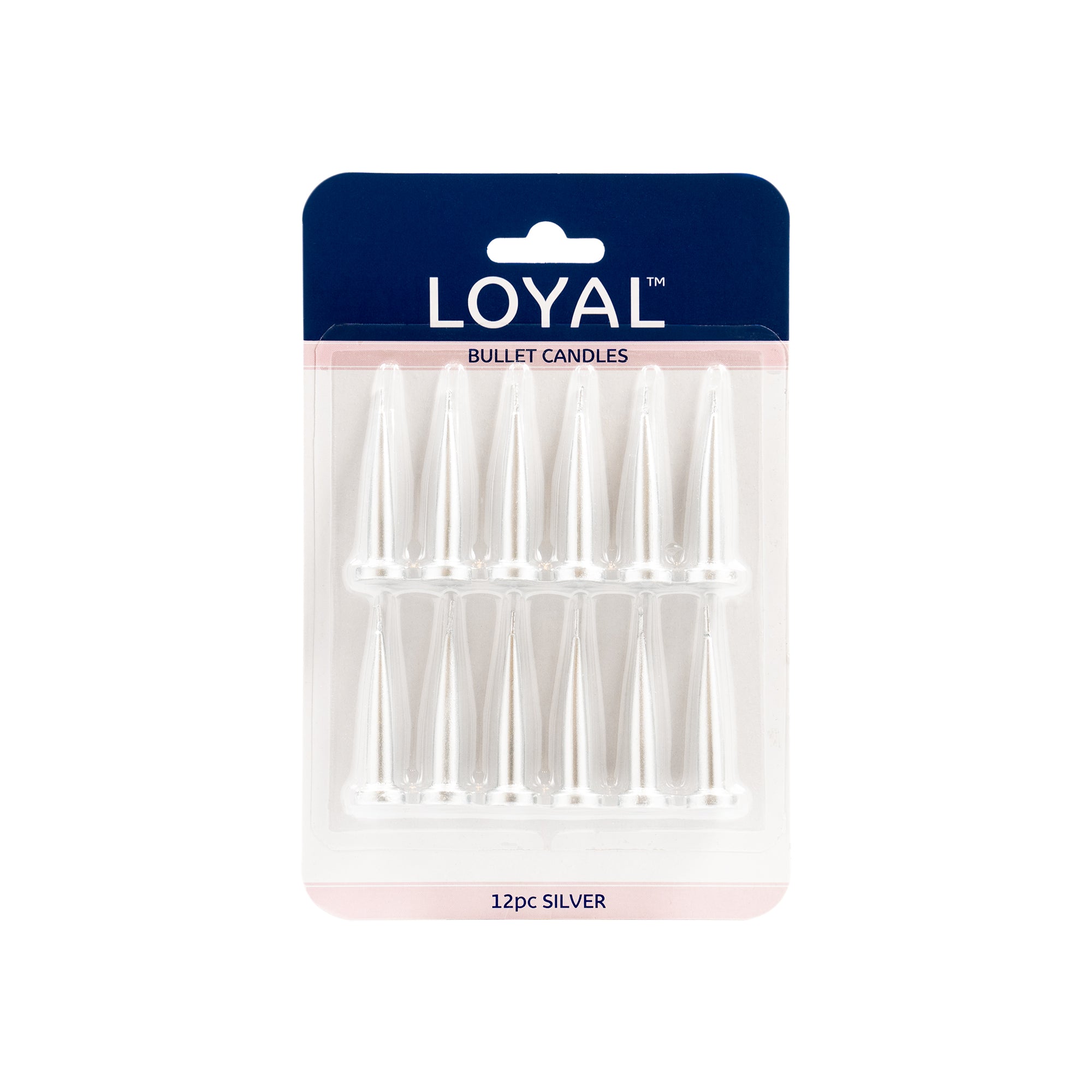 LOYAL Bullet Candle Metallic Silver 12 Piece