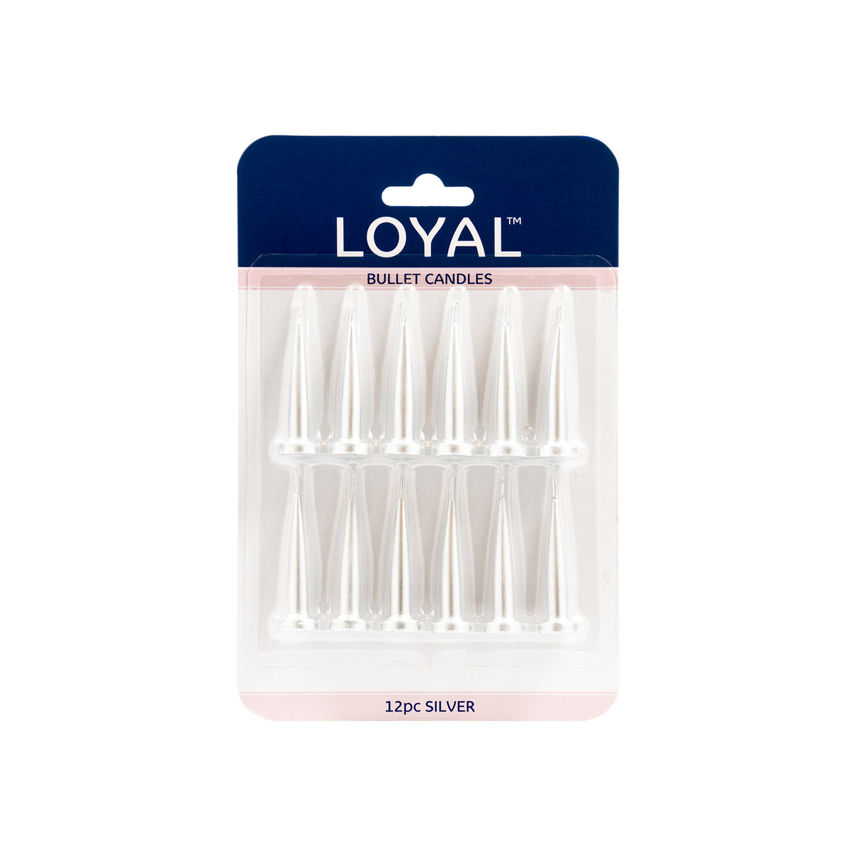 LOYAL Bullet Candle Metallic Silver 12 Piece