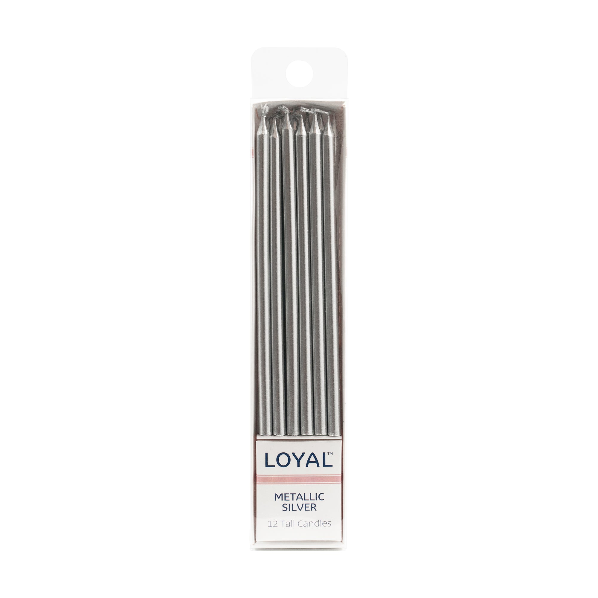 LOYAL Tall Candle Metallic Silver 12 Piece