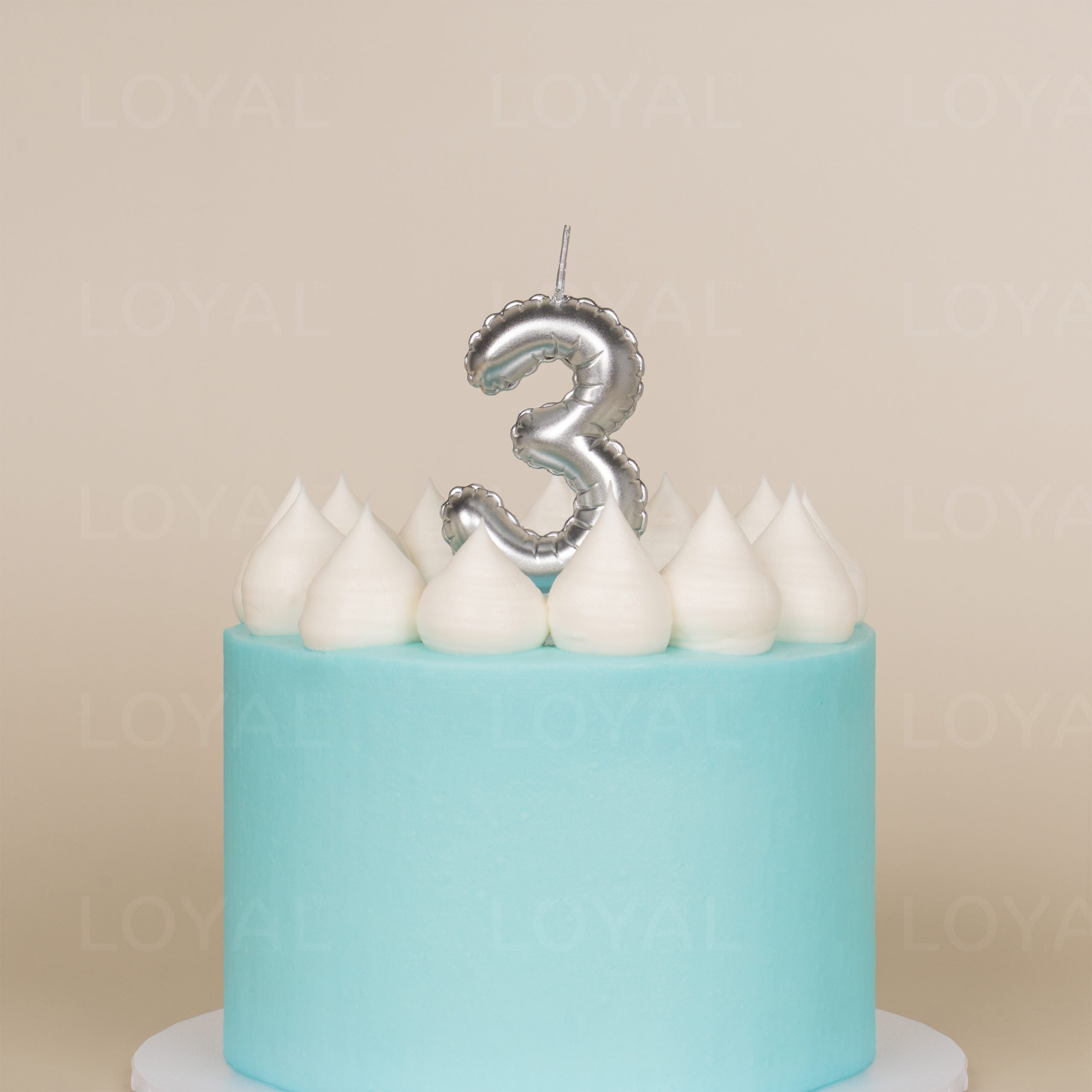 LOYAL Balloon Number "3" Candle - Metallic Silver