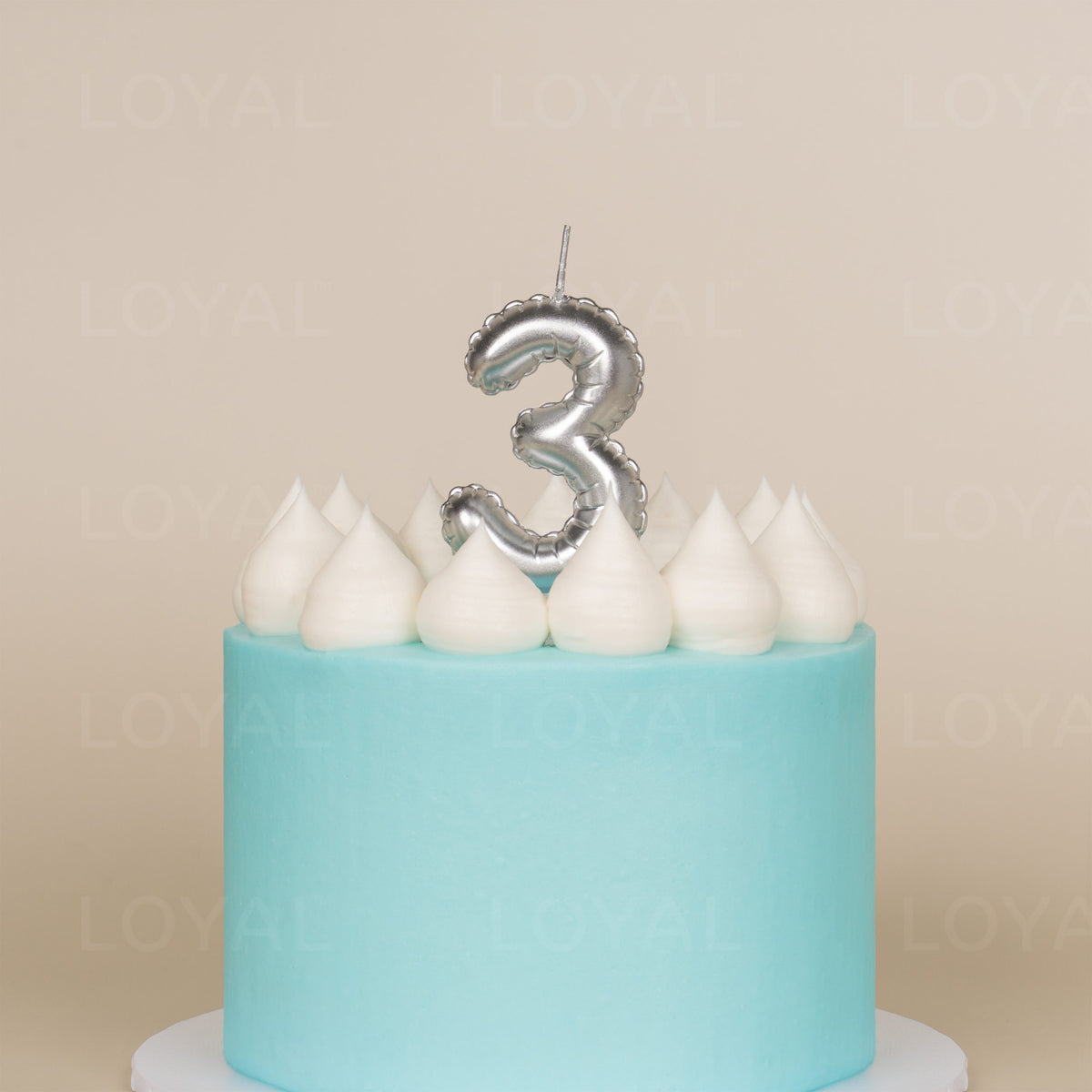 LOYAL Balloon Number "3" Candle - Metallic Silver