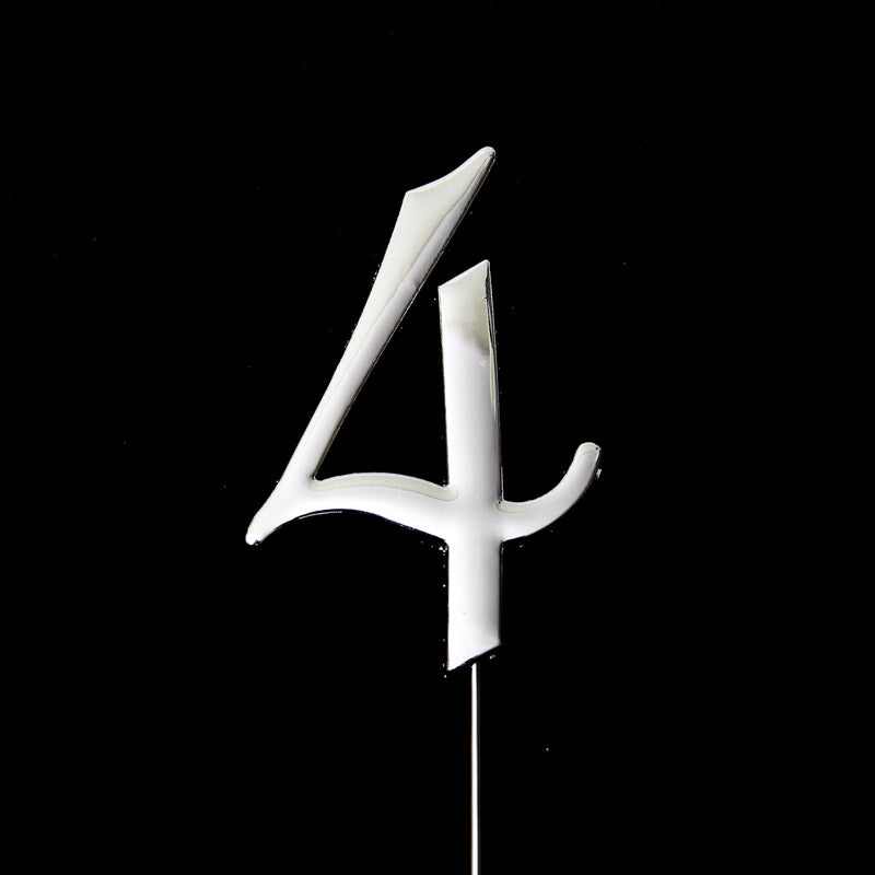 Cake & Candle Cake Topper Number 4 Silver 7cm
