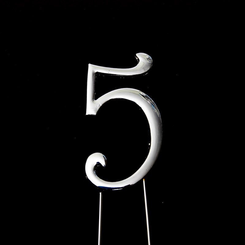 Cake & Candle Cake Topper Number 5 Silver 7cm