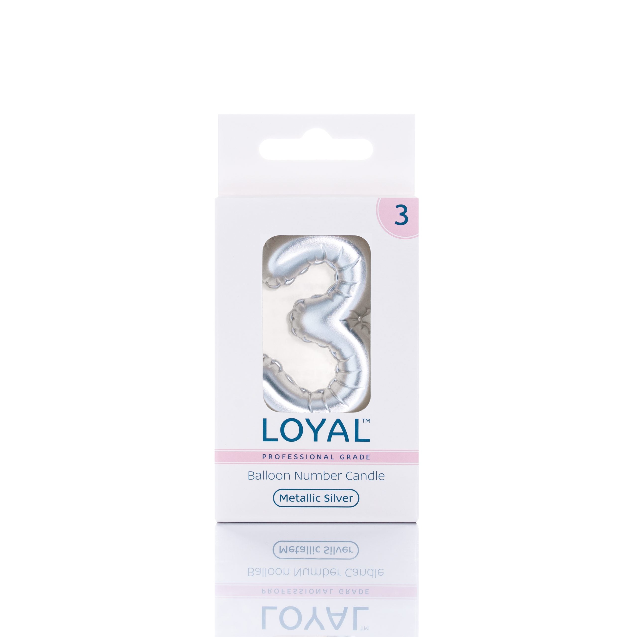 LOYAL Balloon Number "3" Candle - Metallic Silver