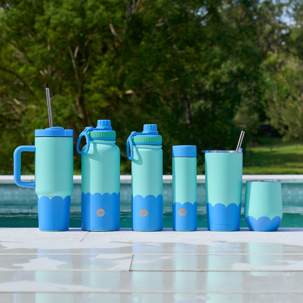 Annabel Trends Stainless Steel Watermate Drink Bottle Wave 600ml Aqua & Blue