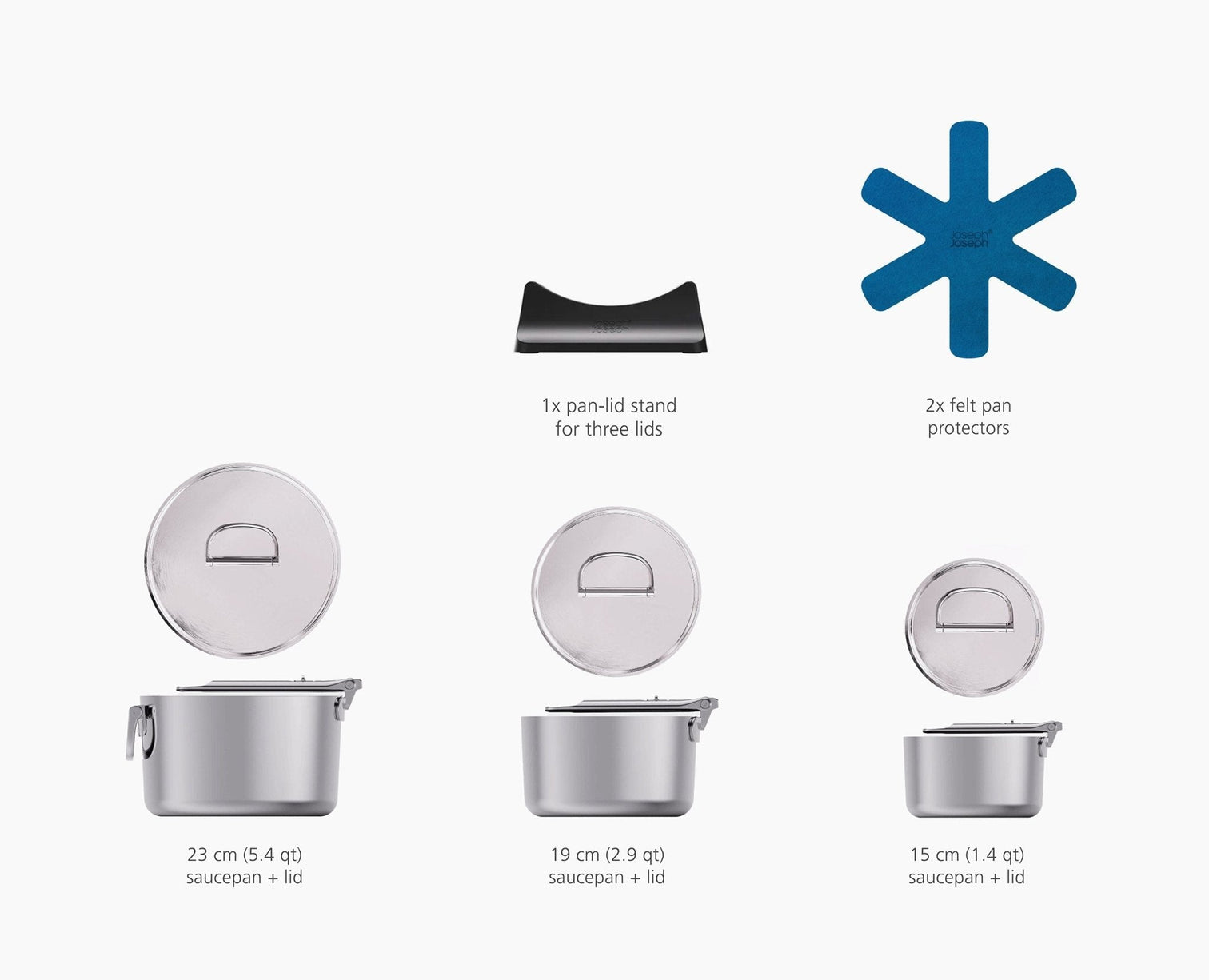 Joseph Joseph Space Steel 3-Piece Stainless-Steel Saucepan Set With  Folding Handles