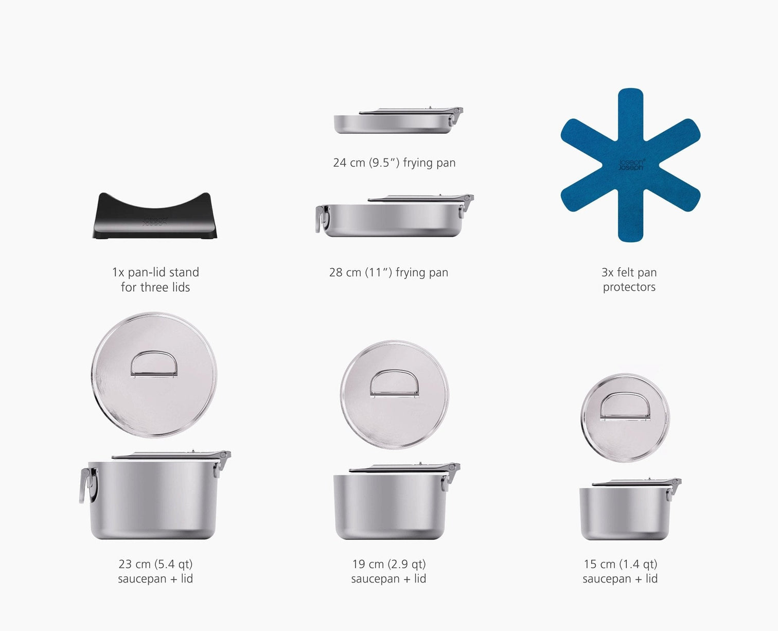 Joseph Joseph Space Steel 5-Piece Stainless-Steel Cookware Set With  Folding Handles