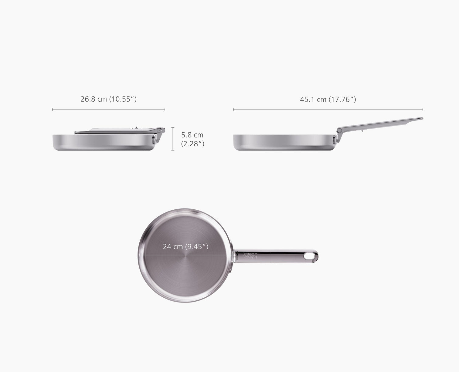 Joseph Joseph Space Steel 24 Cm (9.5") Stainless-Steel Frying Pan With  Folding Handle