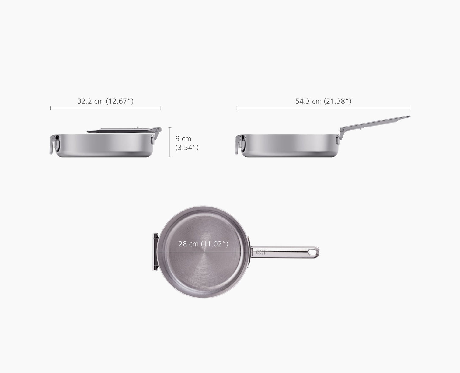 Joseph Joseph Space Steel 28 Cm (11") Stainless-Steel Saute Pan With  Folding Handle And Lid