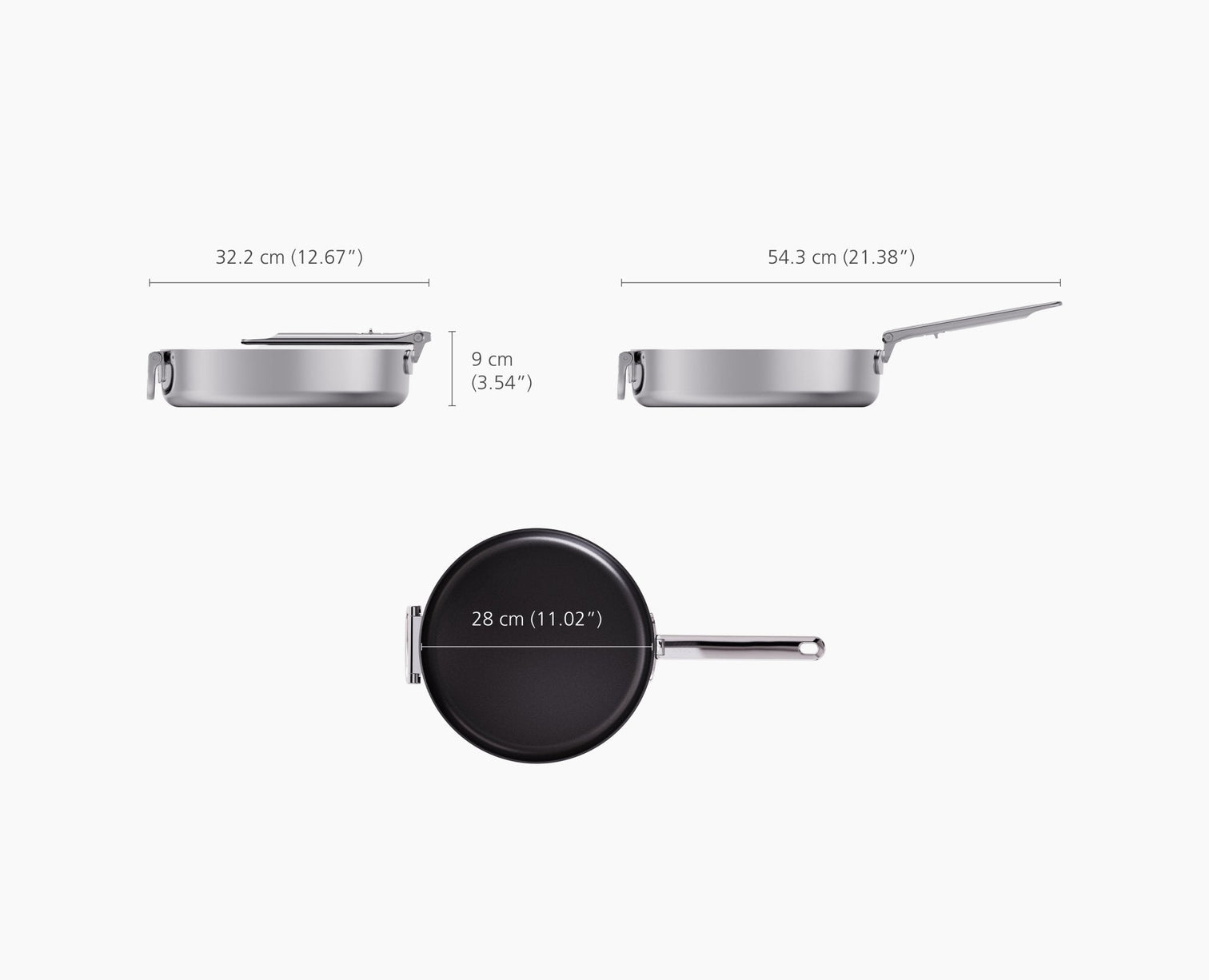 Joseph Joseph Space Steel 28 Cm (11") Non-Stick Stainless-Steel Frying  Pan With Folding Handle