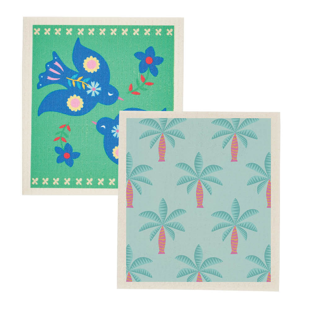 Annabel Trends Swedish Style Dish Cloths 2pc Fiesta Bird & Fiesta Palm