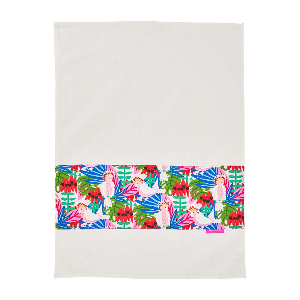 Annabel Trends Cotton Tea Towel Pink Cockatoo