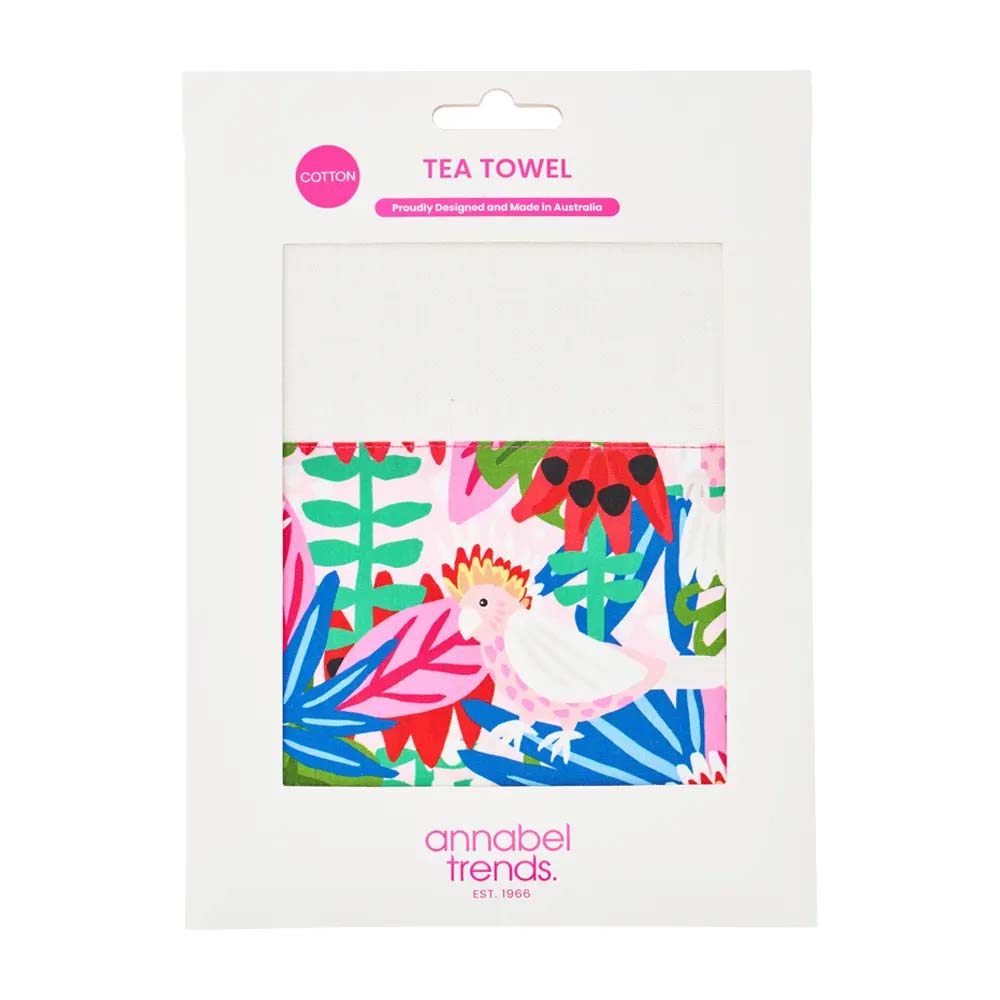 Annabel Trends Cotton Tea Towel Pink Cockatoo