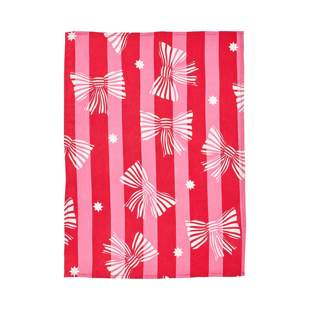 Annabel Trends Linen Cotton Tea Towel Red Pink Bow