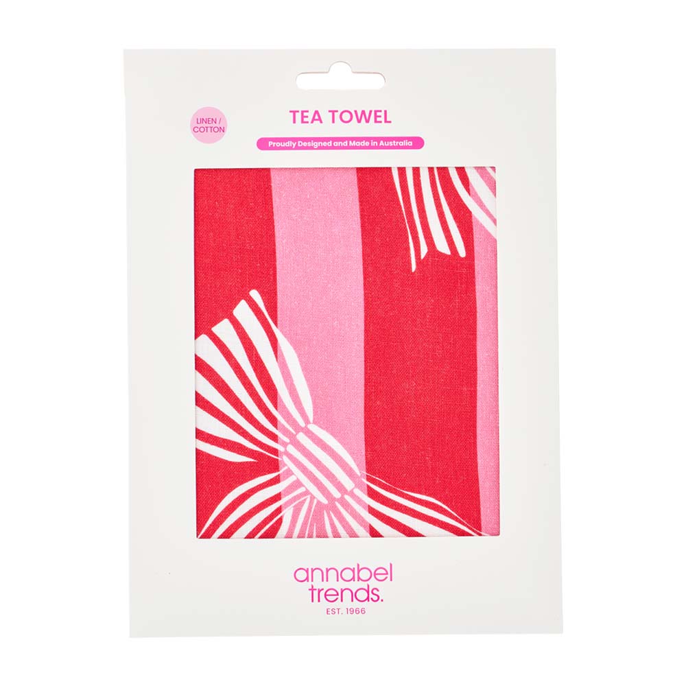 Annabel Trends Linen Cotton Tea Towel Red Pink Bow