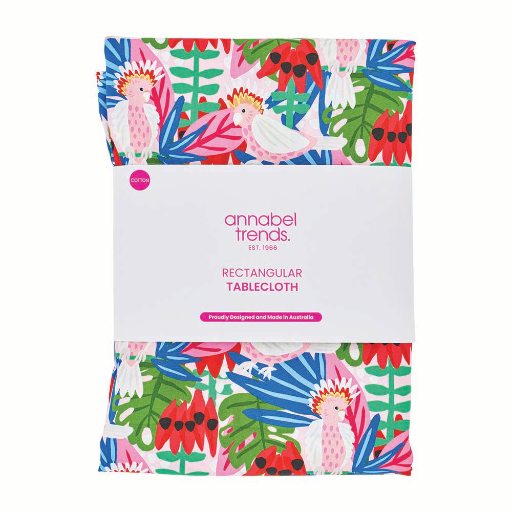 Annabel Trends Cotton Tablecloth Pink Cockatoo Large 140cm x 300cm