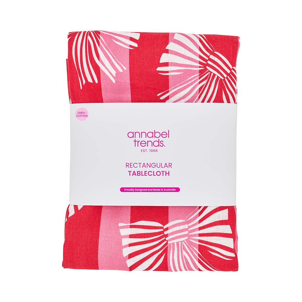 Annabel Trends Linen Cotton Tablecloth Red Pink Bow Large 138cm x 300cm