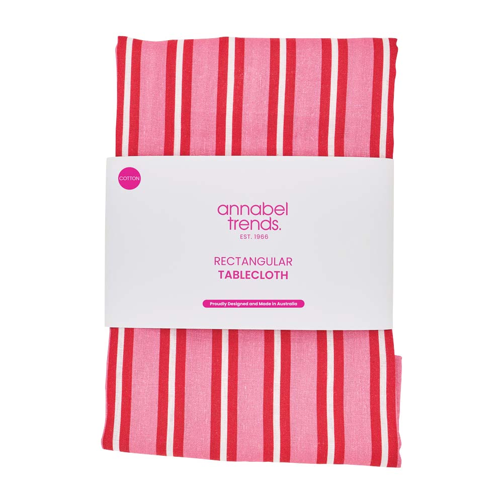 Annabel Trends Cotton Tablecloth Red & Pink Stripe Medium 140cm x 240cm