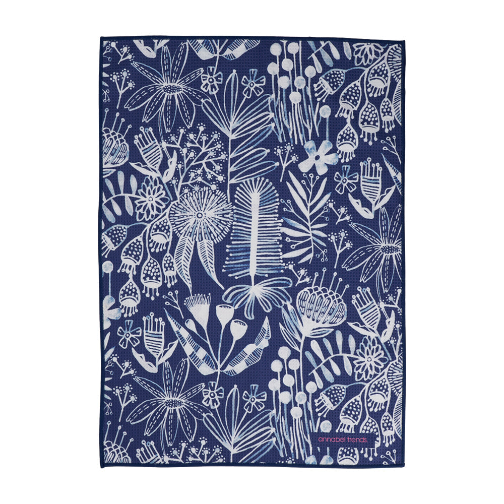 Annabel Trends Microfibre Tea Towel Waffle Navy Natives