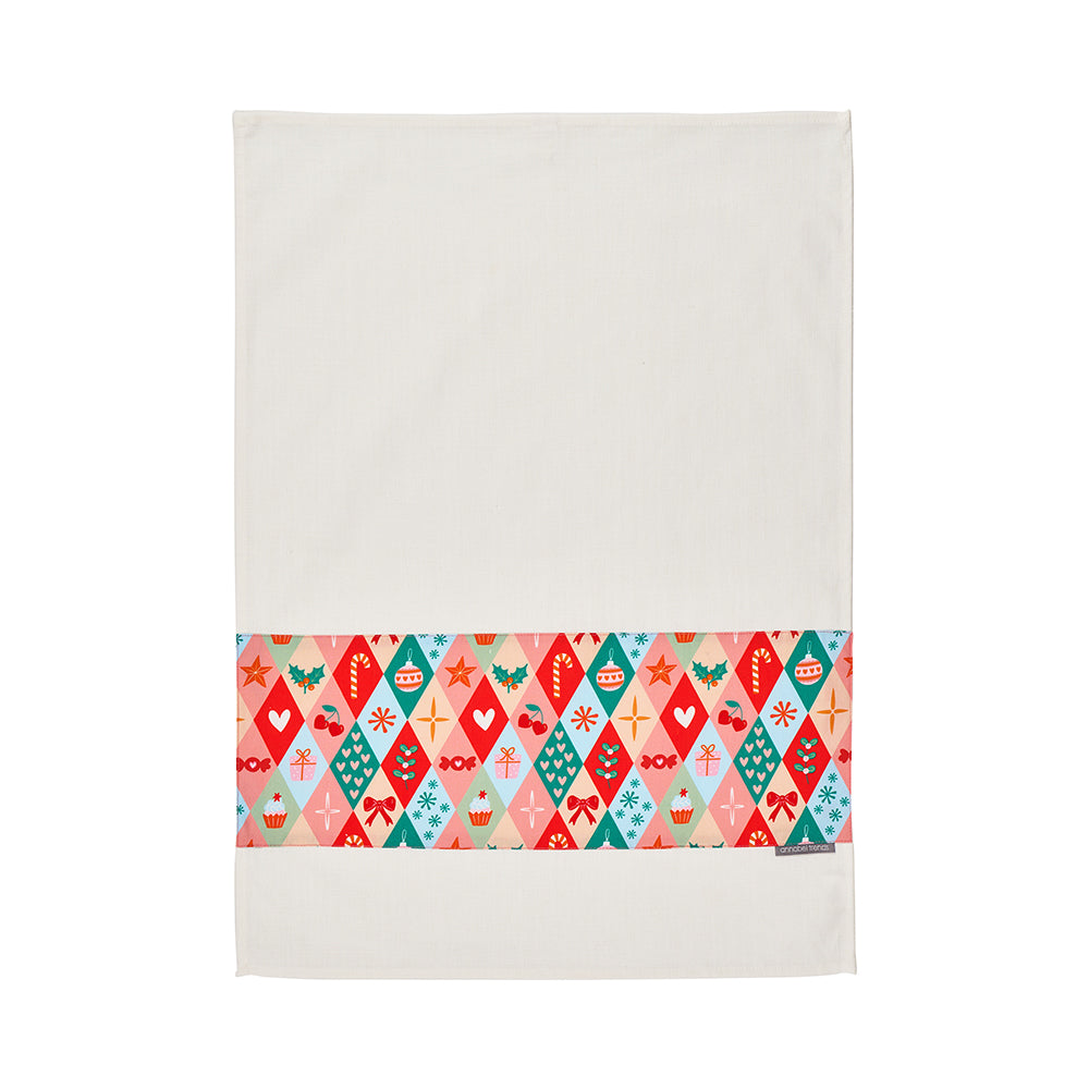 Annabel Trends Cotton Tea Towel Christmas Harlequin