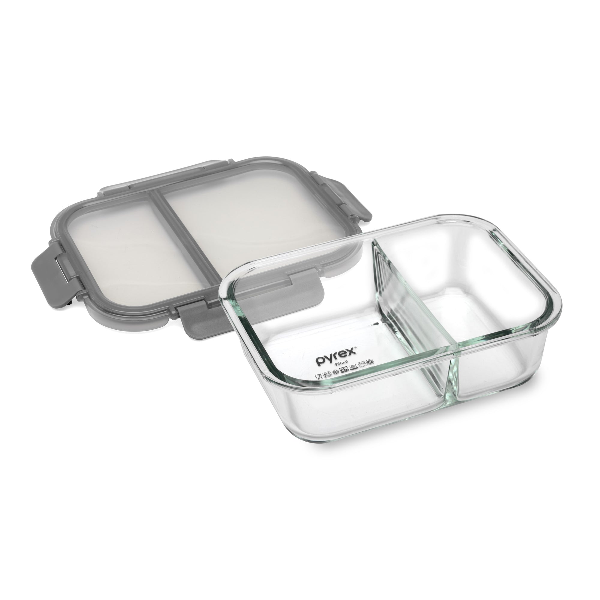 Pyrex Divided Meal Prep Glass Container (980mL)
