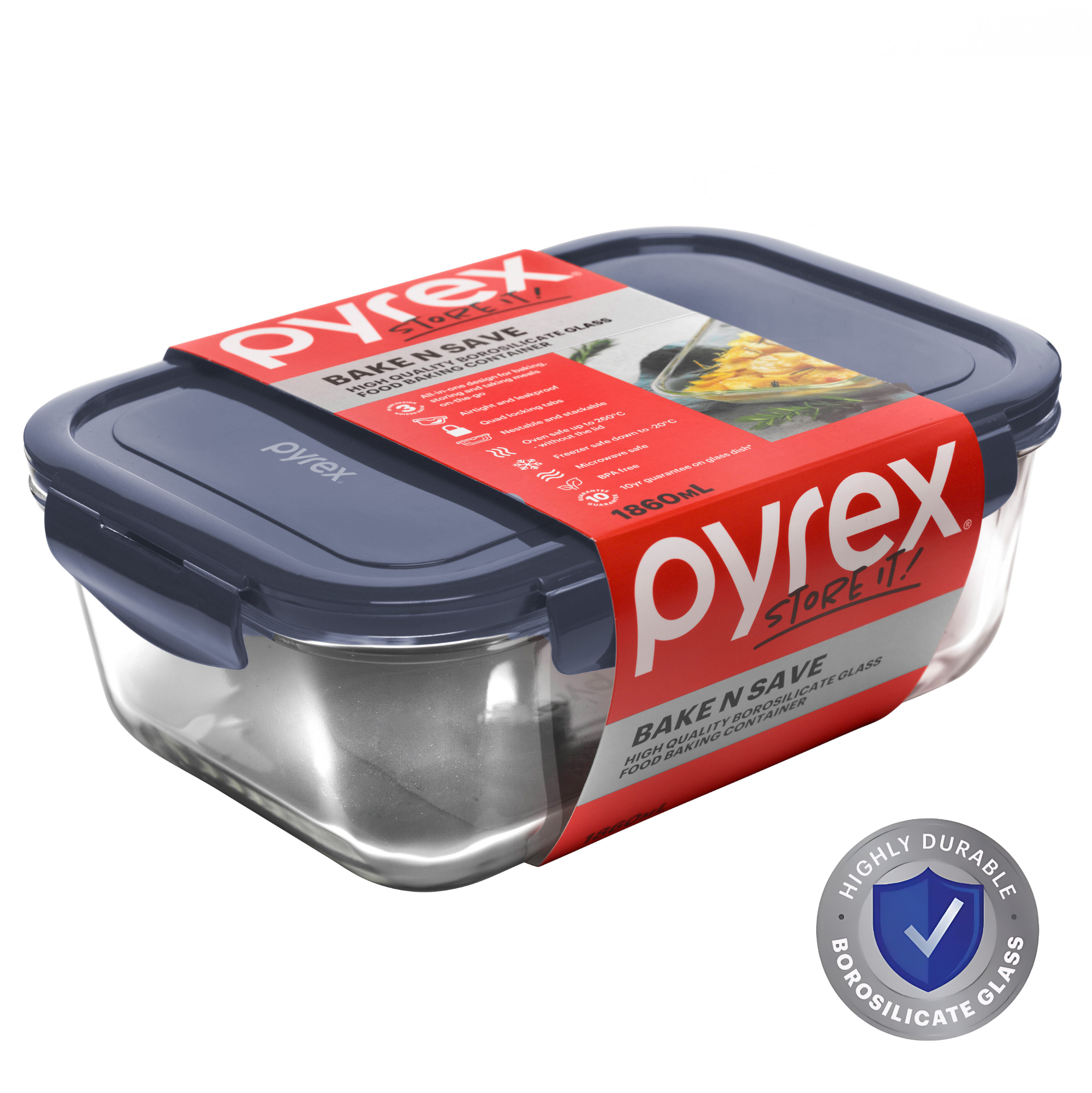 Pyrex Bake N Save Glass Container (1.86L)