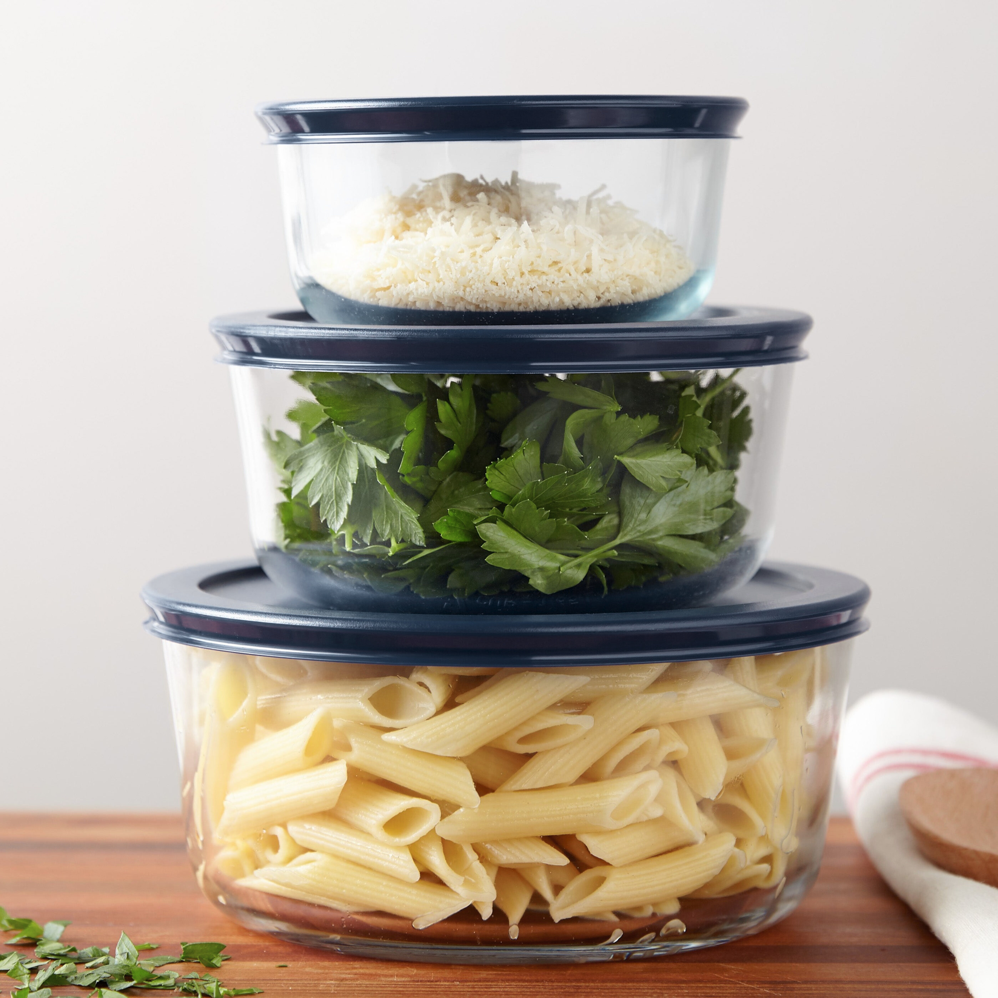 Pyrex Simply Store Glass Container 3 Piece Set (2 4 1.65L - Navy Blue)