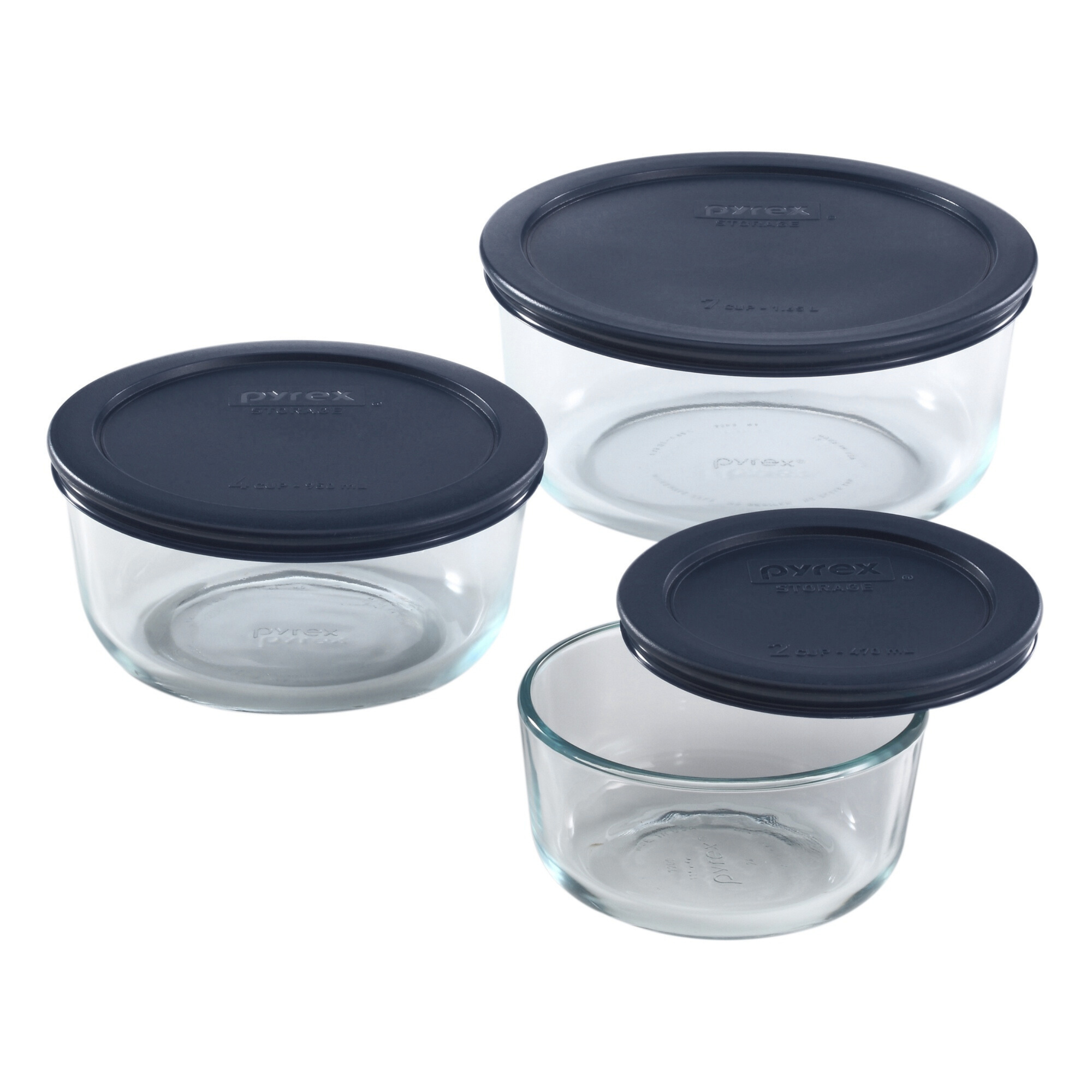 Pyrex Simply Store Glass Container 3 Piece Set (2 4 1.65L - Navy Blue)