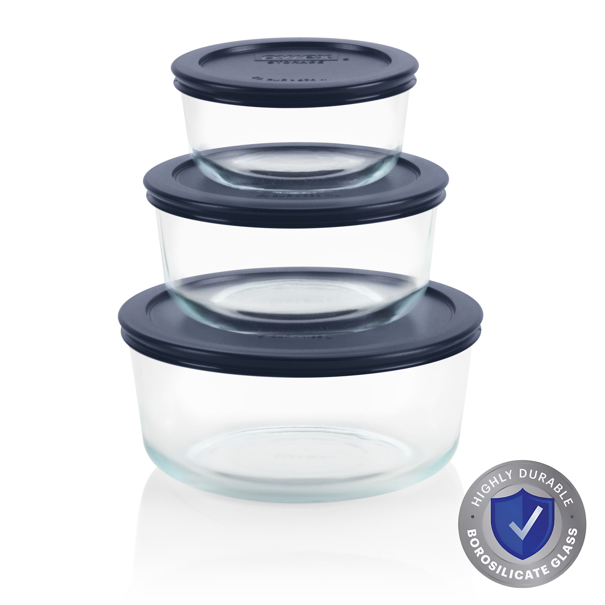 Pyrex Simply Store Glass Container 3 Piece Set (2 4 1.65L - Navy Blue)