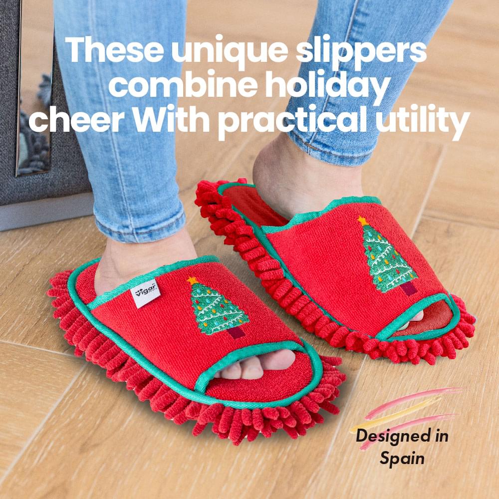Vigar Christmas Tree Microfibre Cleaning Slippers