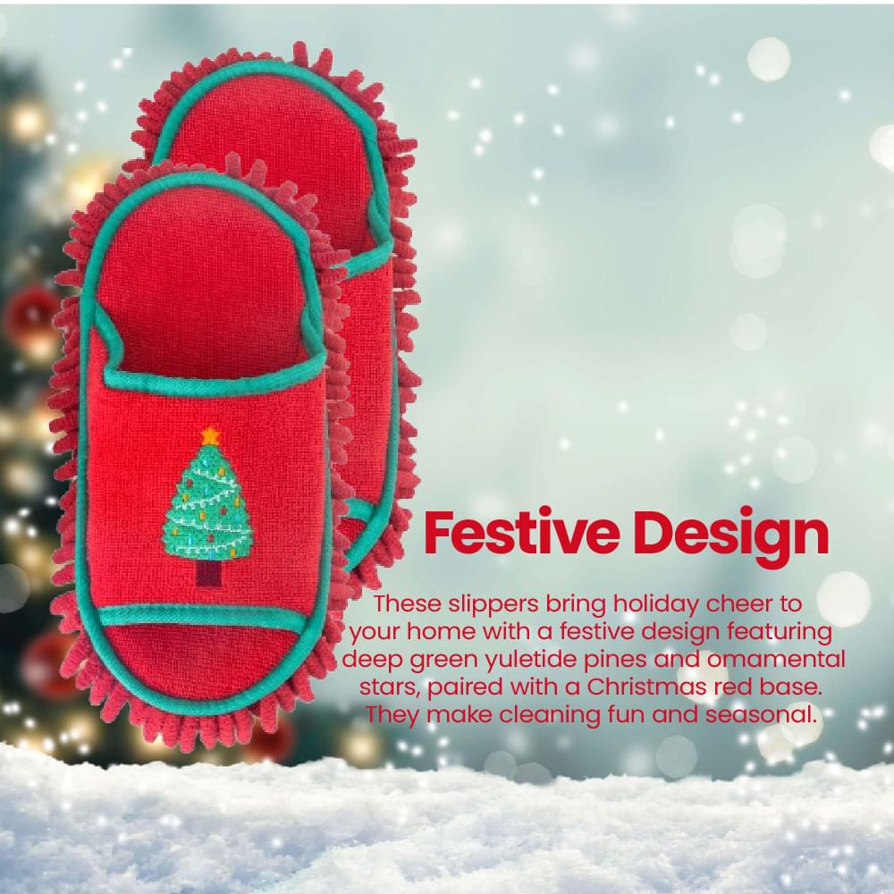 Vigar Christmas Tree Microfibre Cleaning Slippers