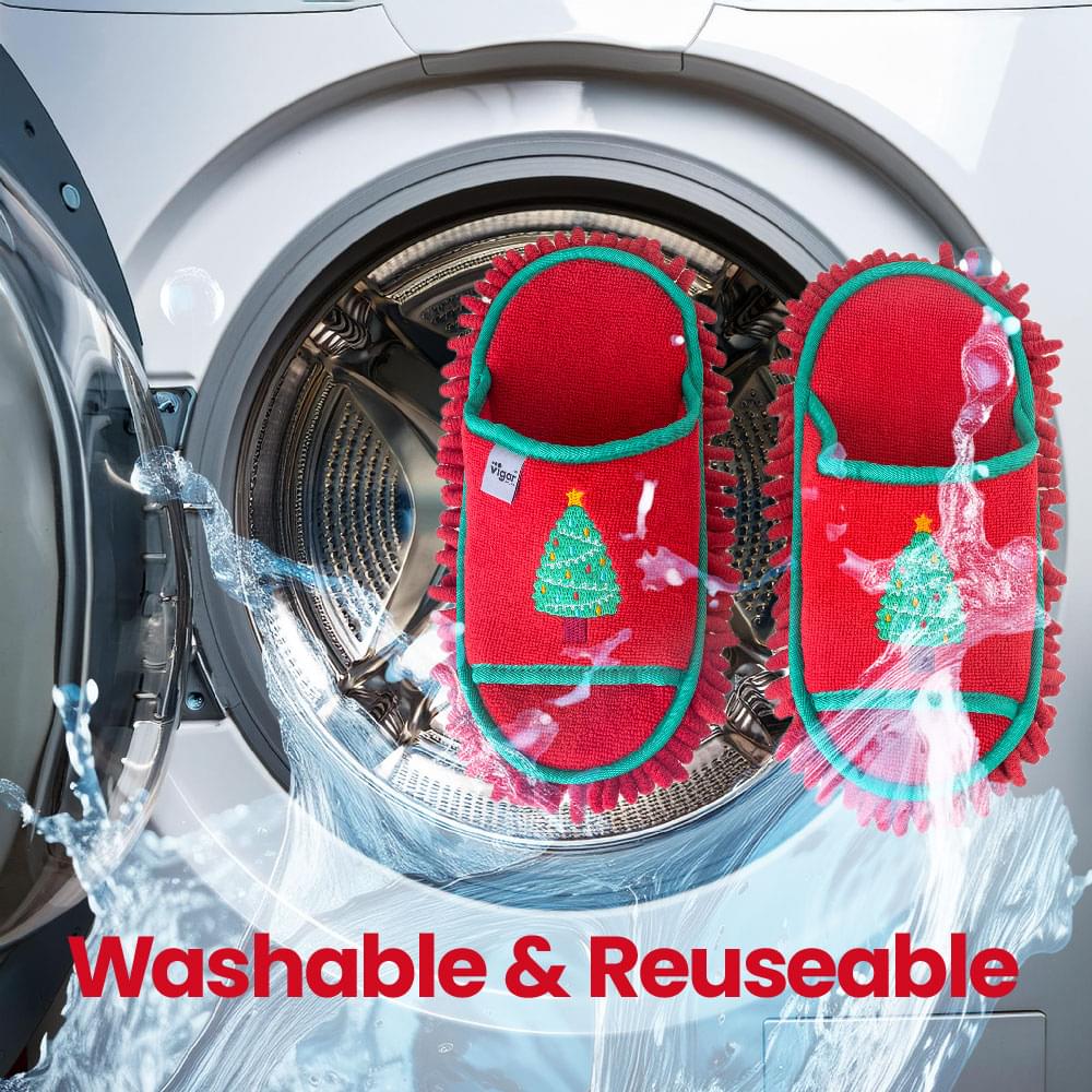 Vigar Christmas Tree Microfibre Cleaning Slippers