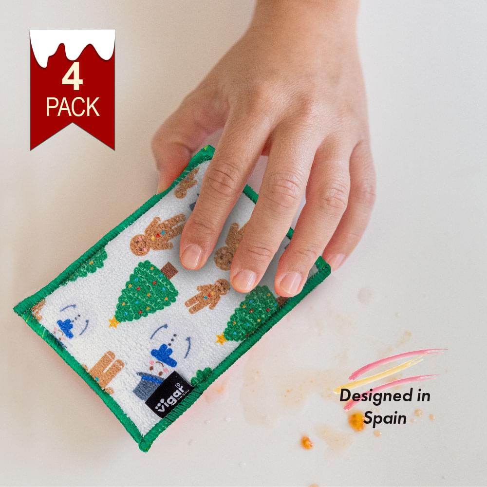 Christmas Tree Microfibre Sponges - 4 Pack