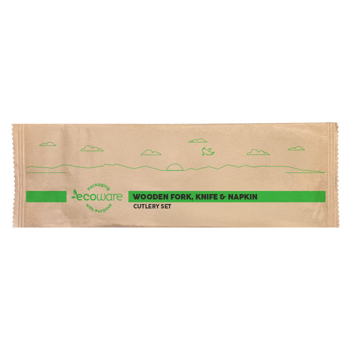 ecoware Wooden Fork Knife Napkin Set (Carton of 400 Sets)