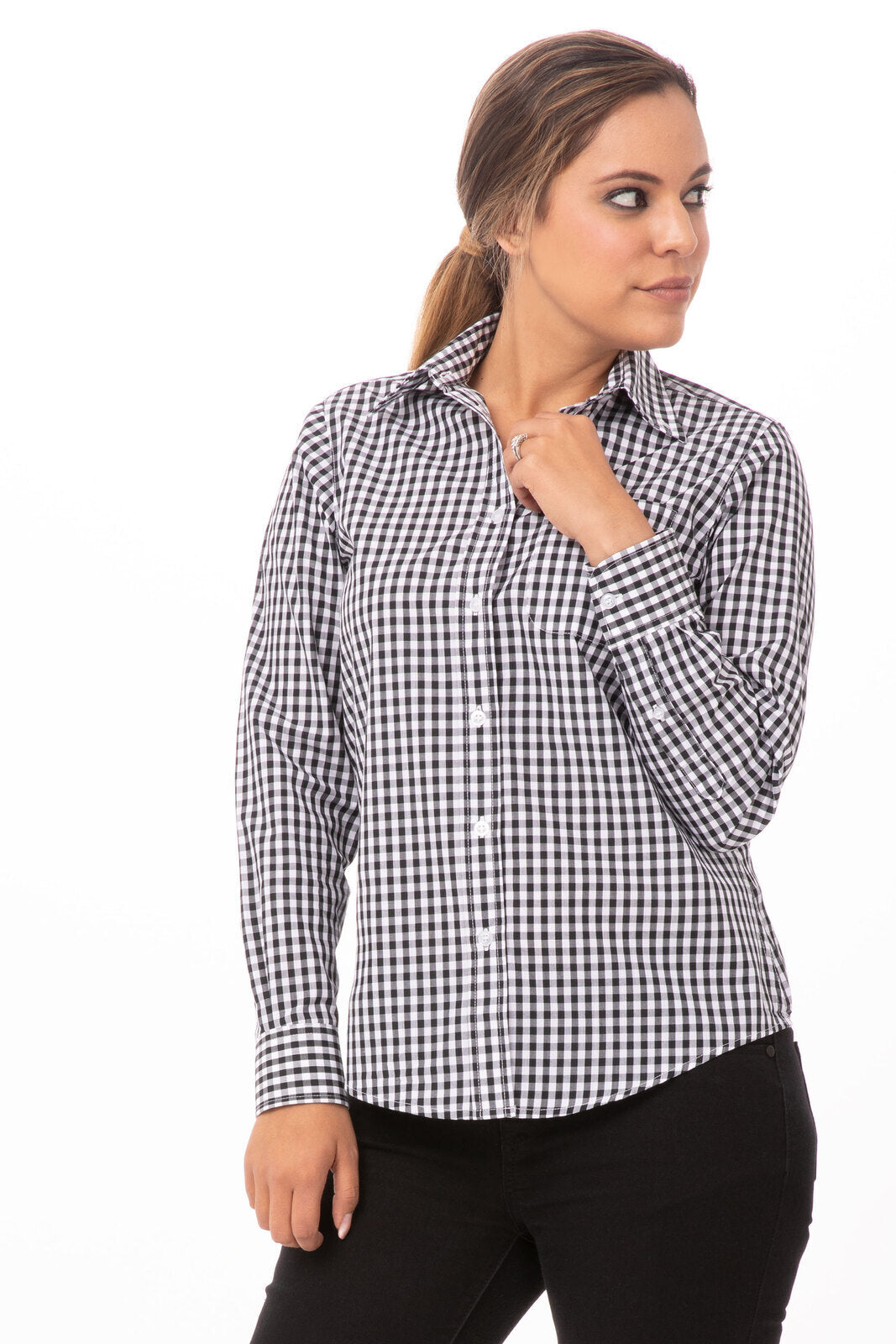 Chef Works Women's Gingham Dress Shirt - Gingham Black