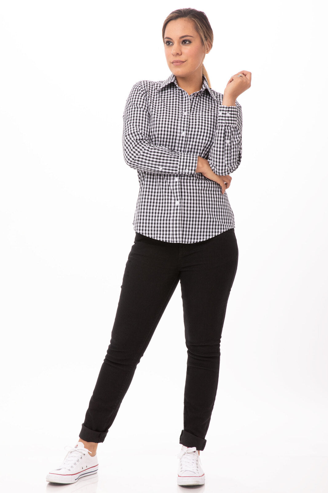 Chef Works Women's Gingham Dress Shirt - Gingham Black